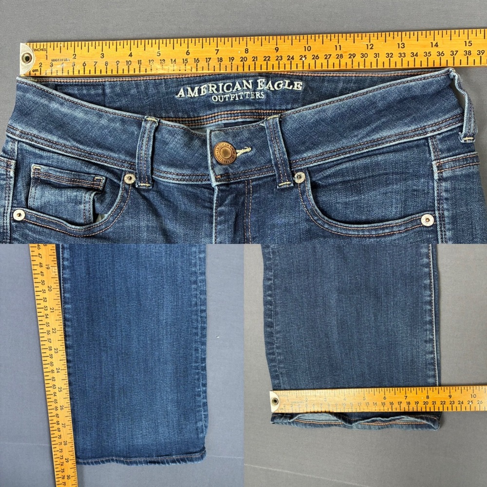 American Eagle Kick Boot Cut Super Stretch Dark Wash Jeans Womens Size 6 (28x29) - Picture 6 of 6